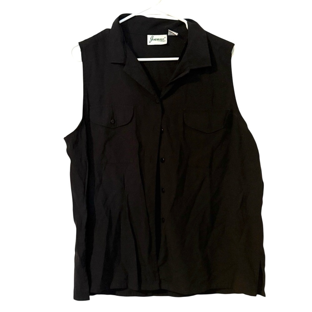 Joanna Black Sleeveless Button Down Blouse Size XL